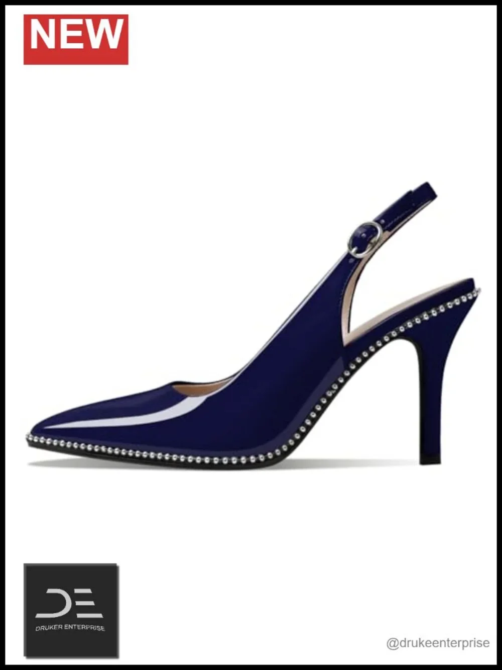 Women's Beaded Slingback Pumps High Heel Stilettos Patent Leather